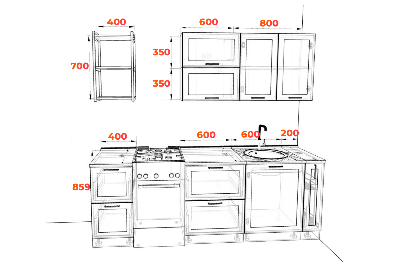 Схема кухни Квадро 180 см