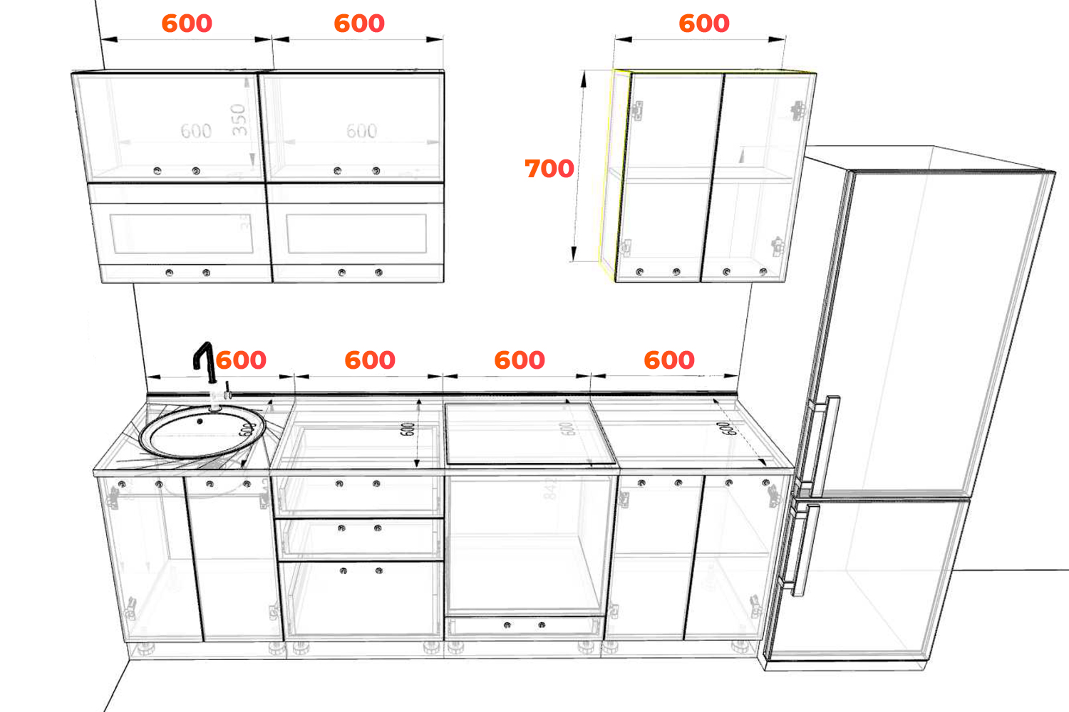 Схема кухни Лофт с размерами