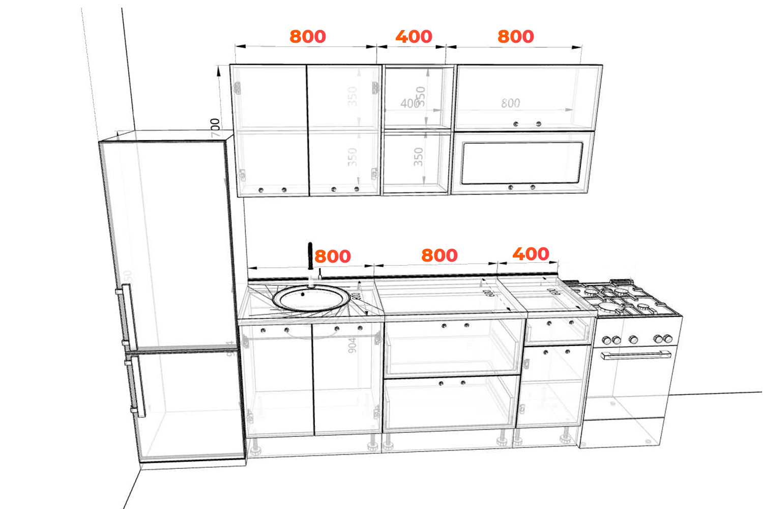 Схема кухни Лофт 200 см