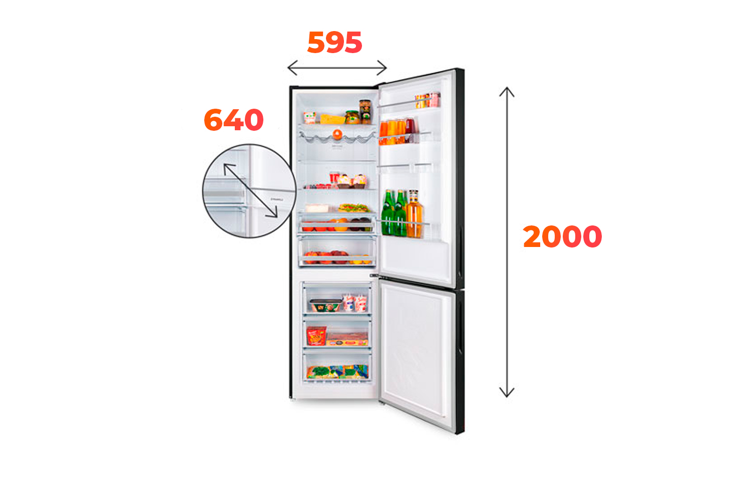 Схема с размерами холодильника Маунфилд MFF200NFR