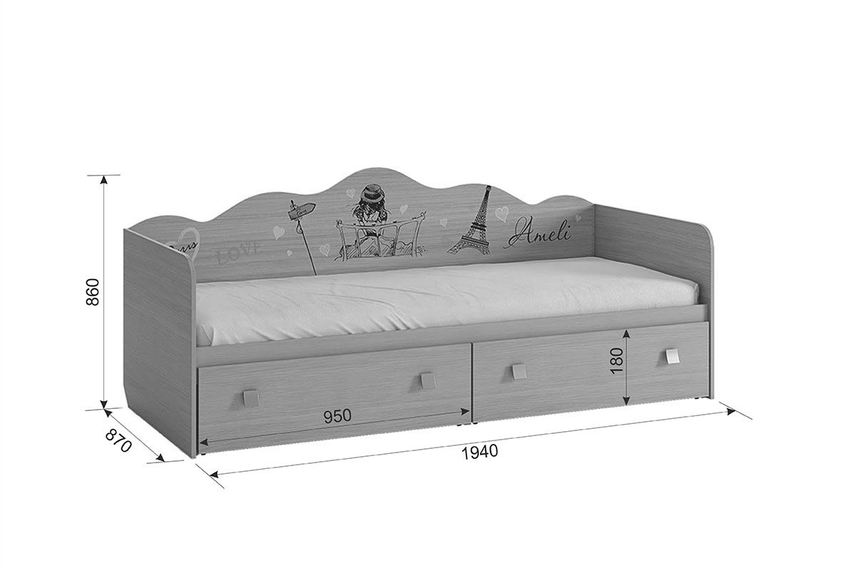 Схема кровати Амели с размерами