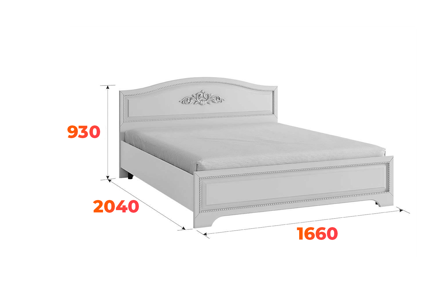 Схема кровати Белла 1600х2000 с габаритными размерами