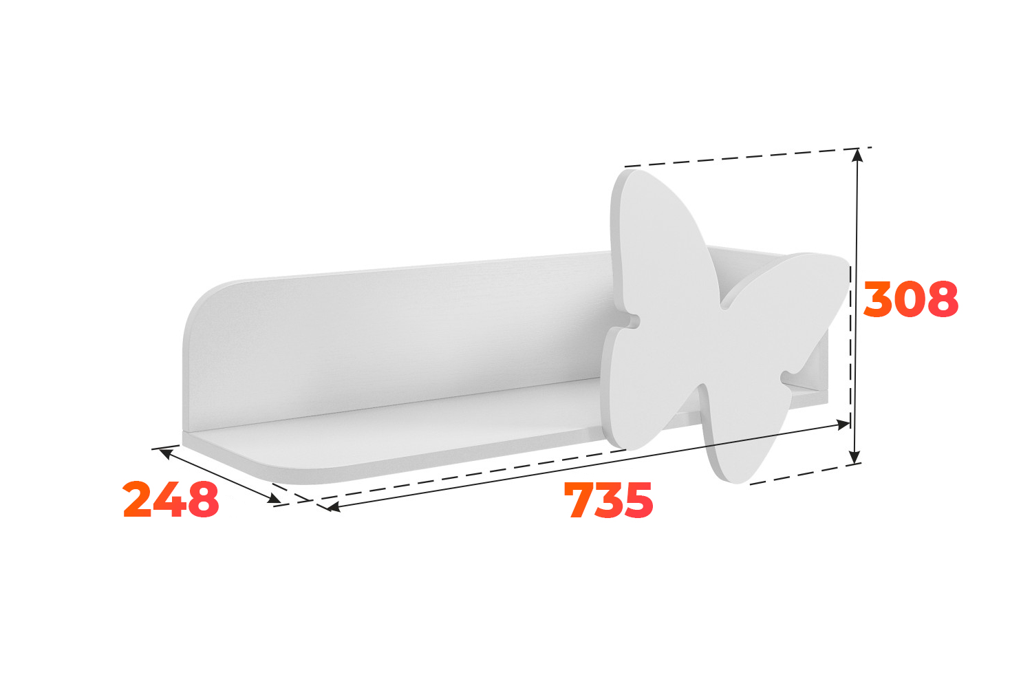 Схема полки в детскую Бабочка с размерами