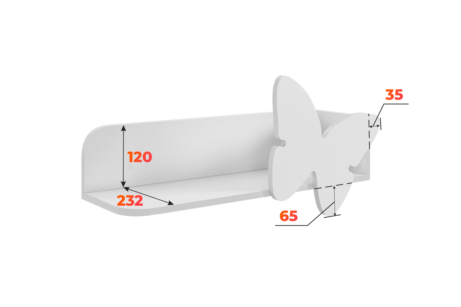 Схема полки в детскую Бабочка с размерами