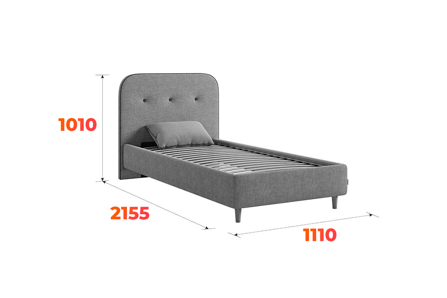 Схема односпальной кровати Лео 90х200 см с габаритными размерами