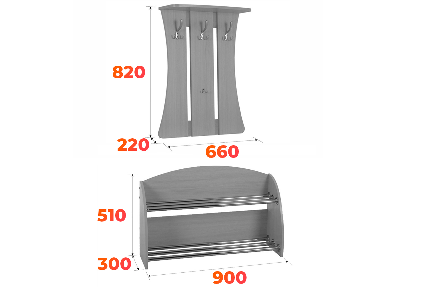 Схема набора мебели в прихожую - тумба Хит и вешалка Уют-1