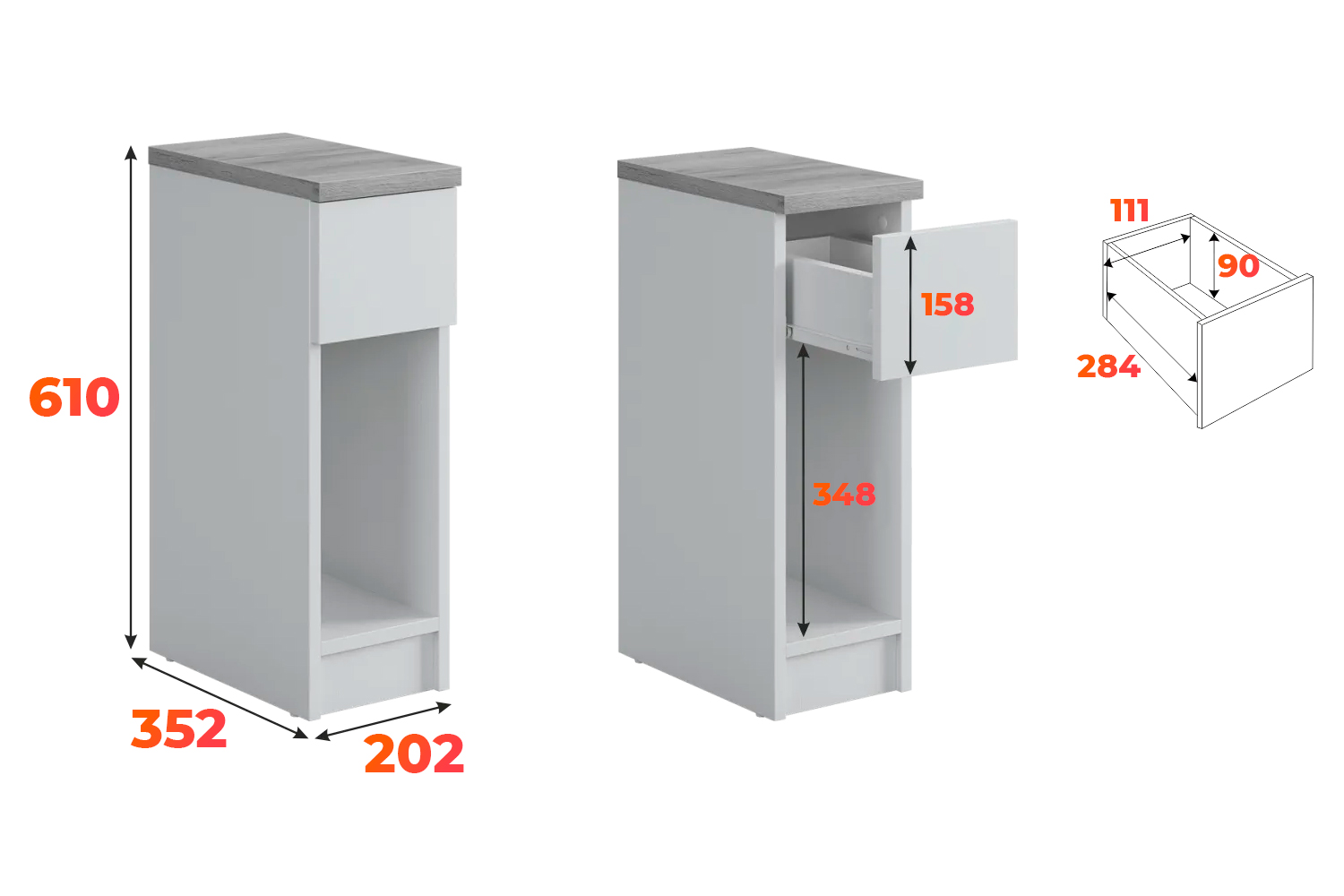 Схема тумбы Пиксель с размерами