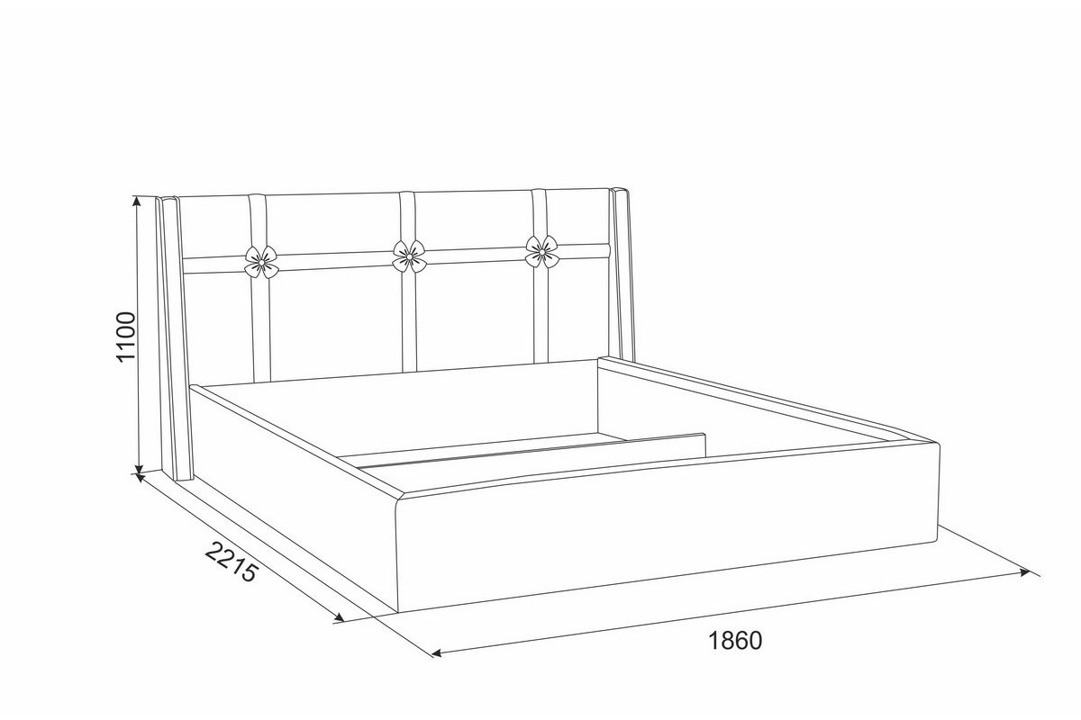 Схема кровати Джулия 1600х2000 с габаритными размерами