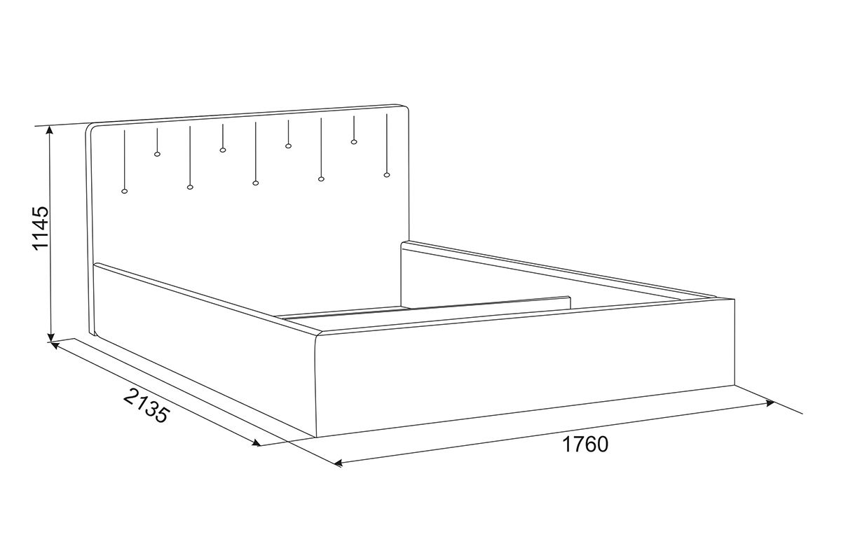 Схема кровати Кристи 1600х2000 с габаритными размерами