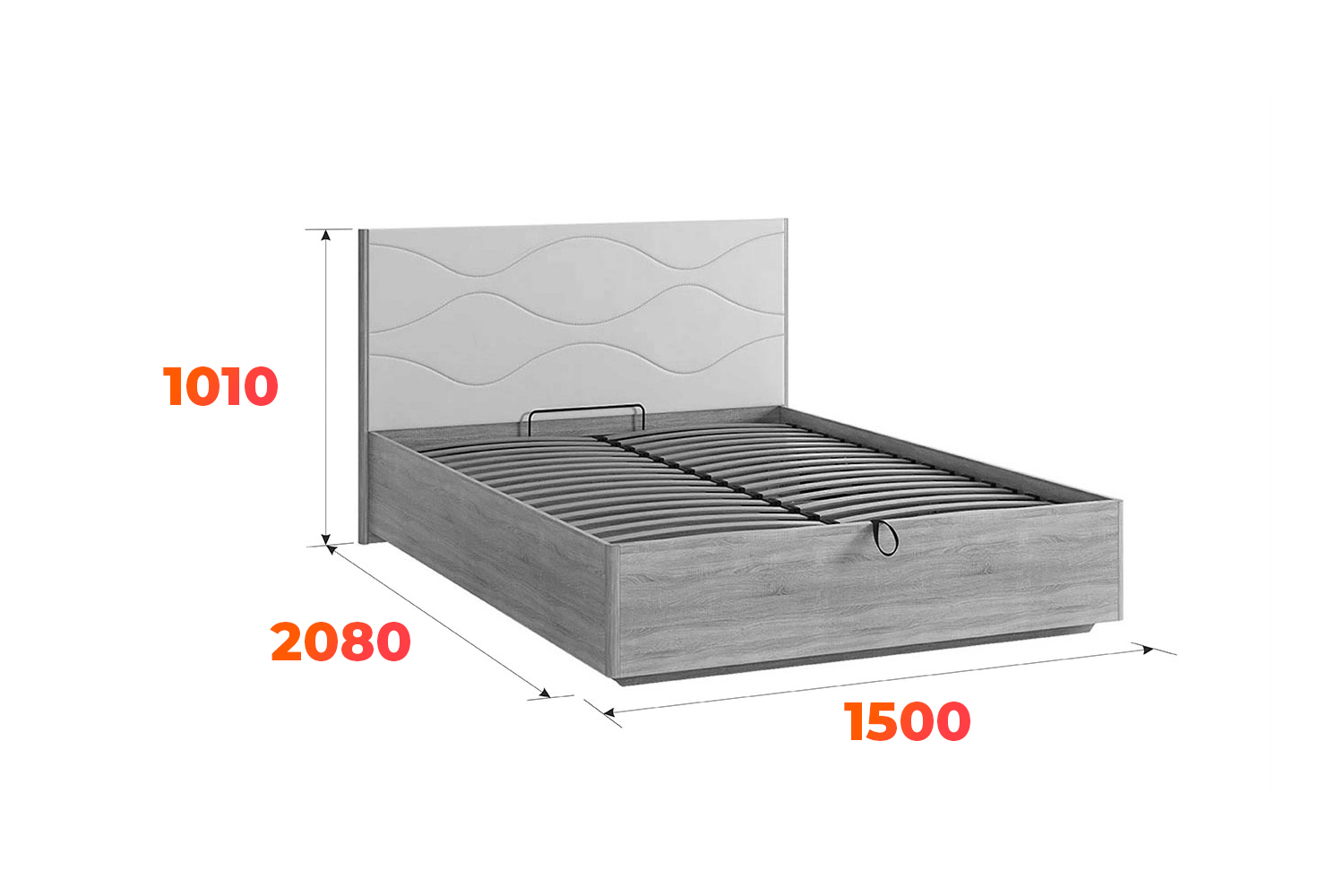 Схема кровати Зара 1400х2000 с габаритными размерами