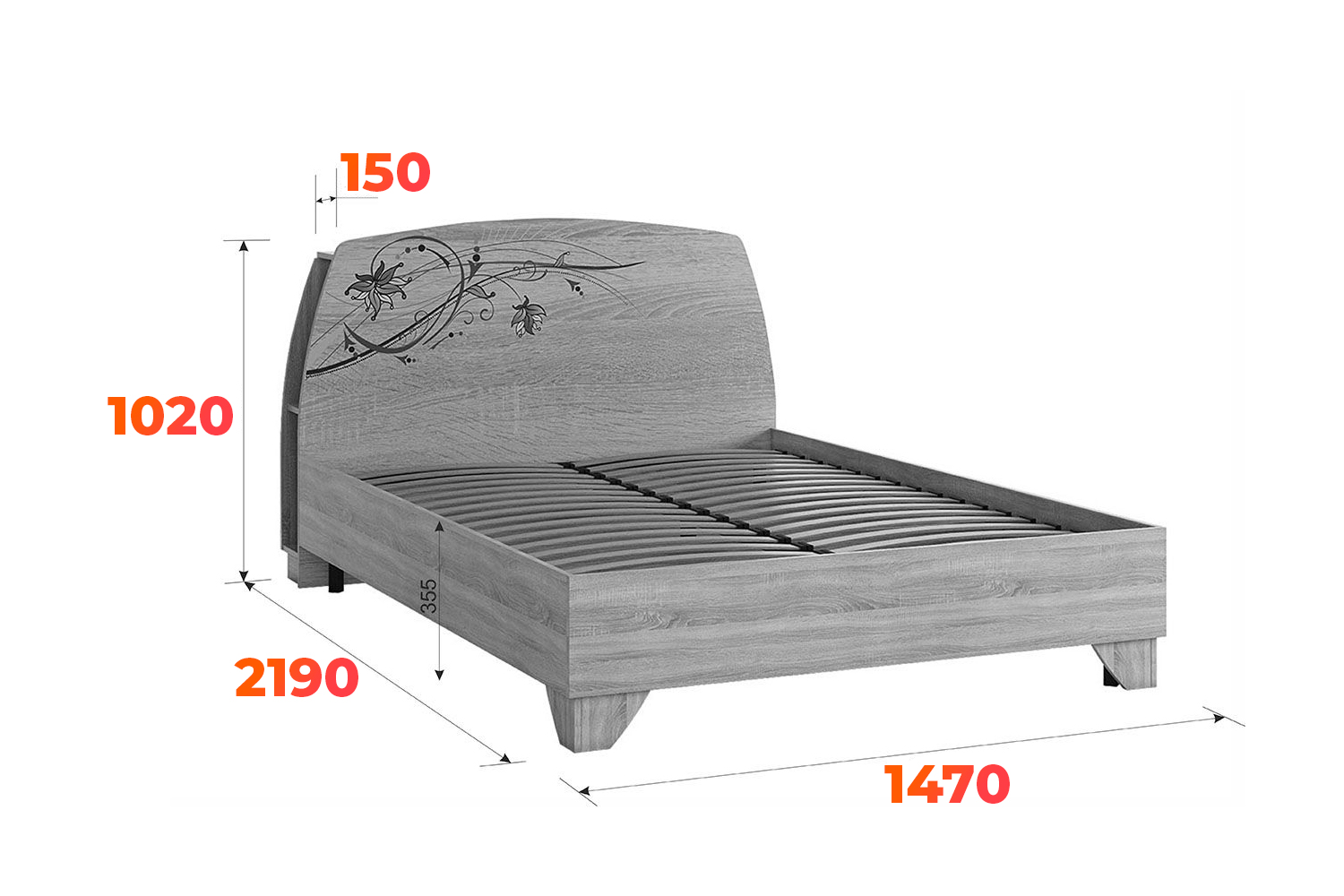 Схема кровати Виктория-1 со спальным местом 140х200 см