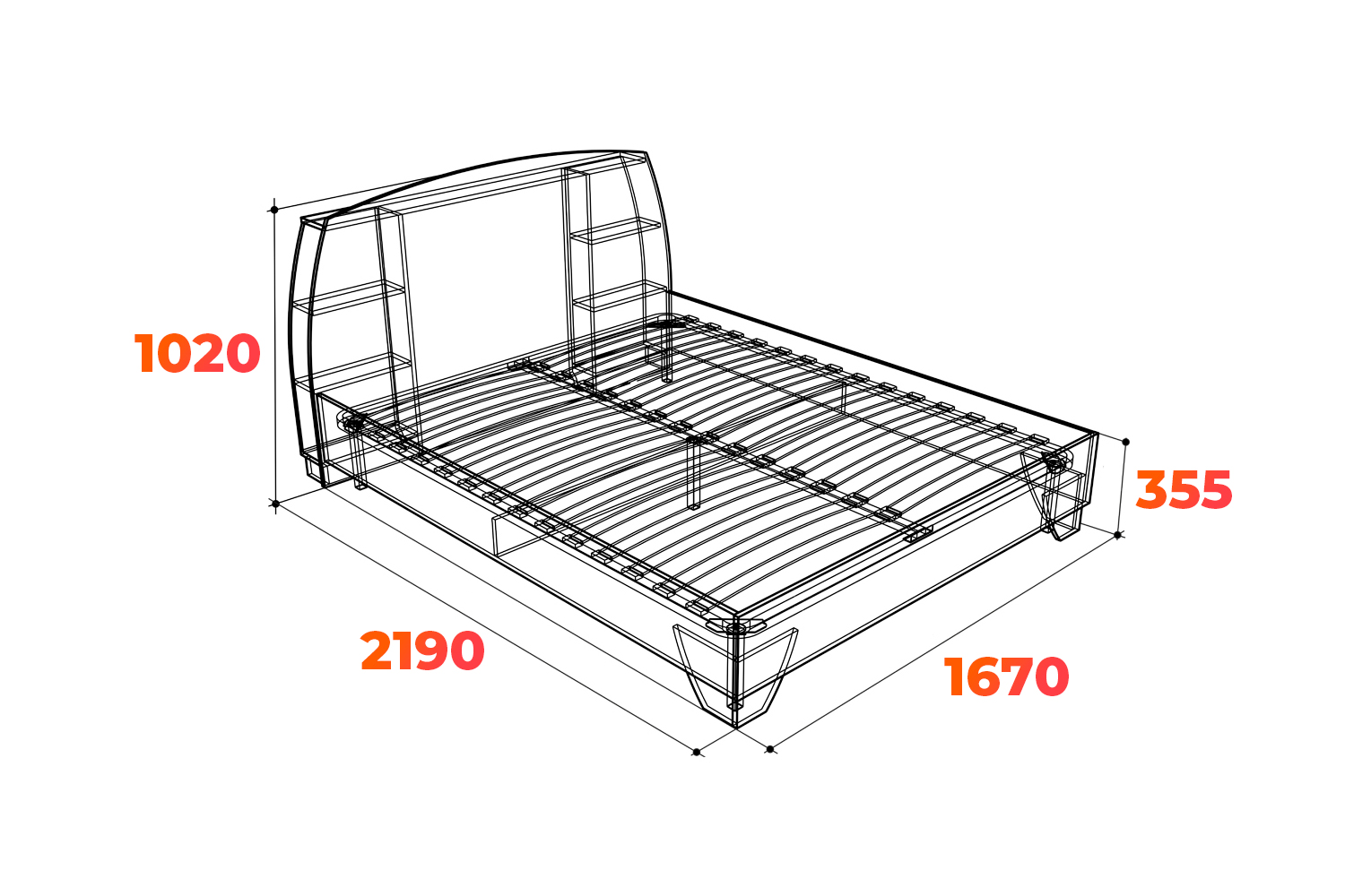 Схема кровати Виктория-1 1600х2000 с габаритными размерами