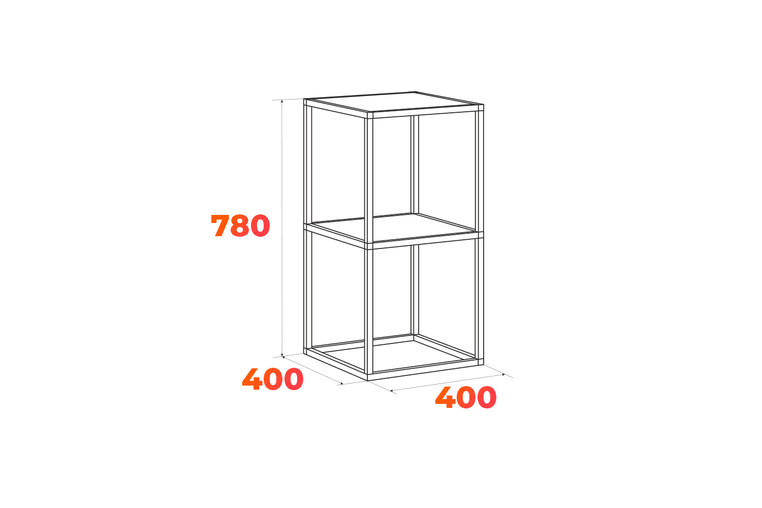 Схема стеллажа Куб 2 с размерами