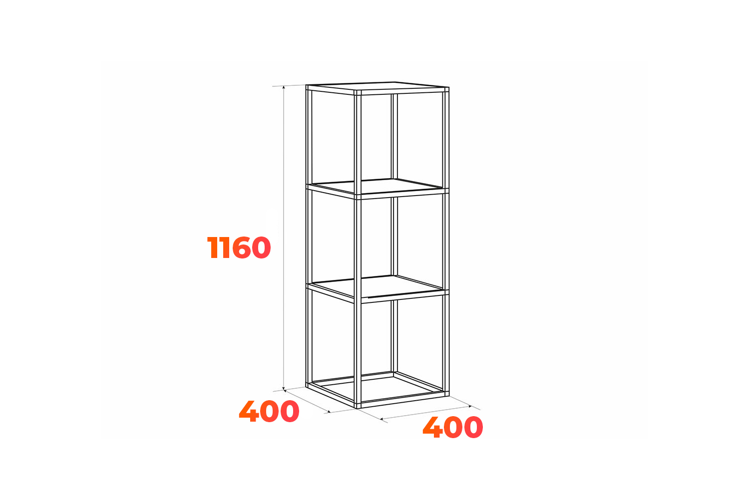 Схема стеллажа Куб 3 с размерами