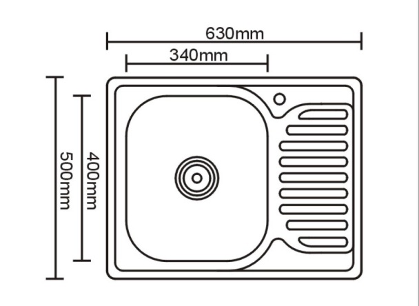 Схема прямоугольной врезной мойки 63х50 см 