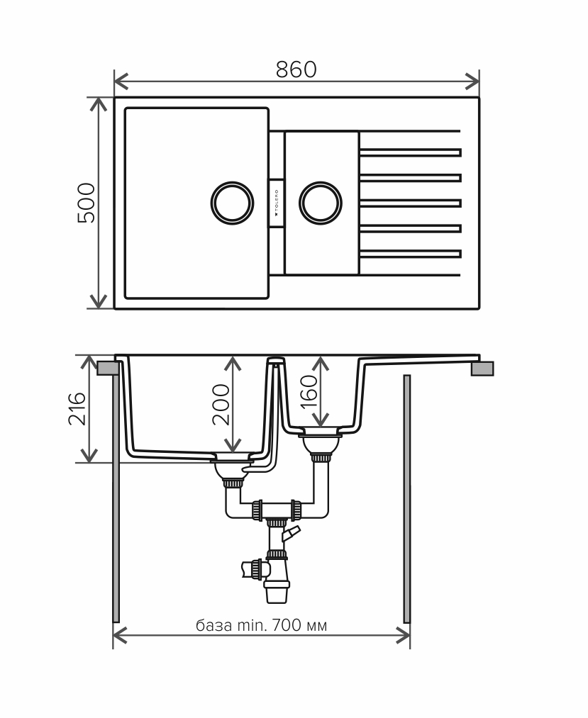 Схема двухчашевой мойки Tolero TL860