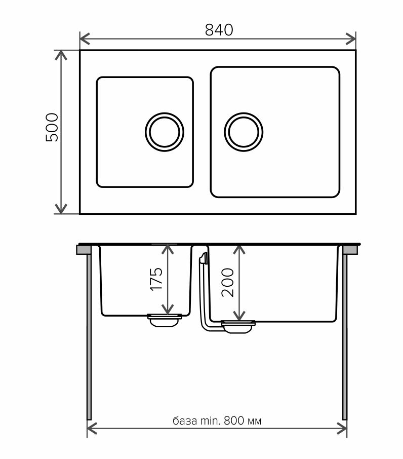 Схема каменной мойки с нержавейкой Tolero Twist 840