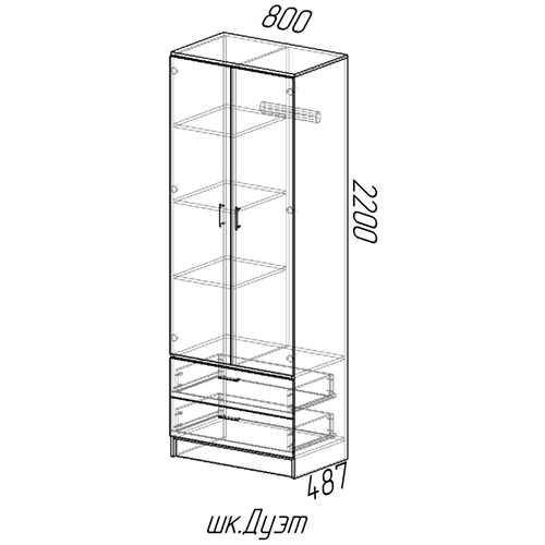 Схема шкафа Дуэт с габаритными размерами