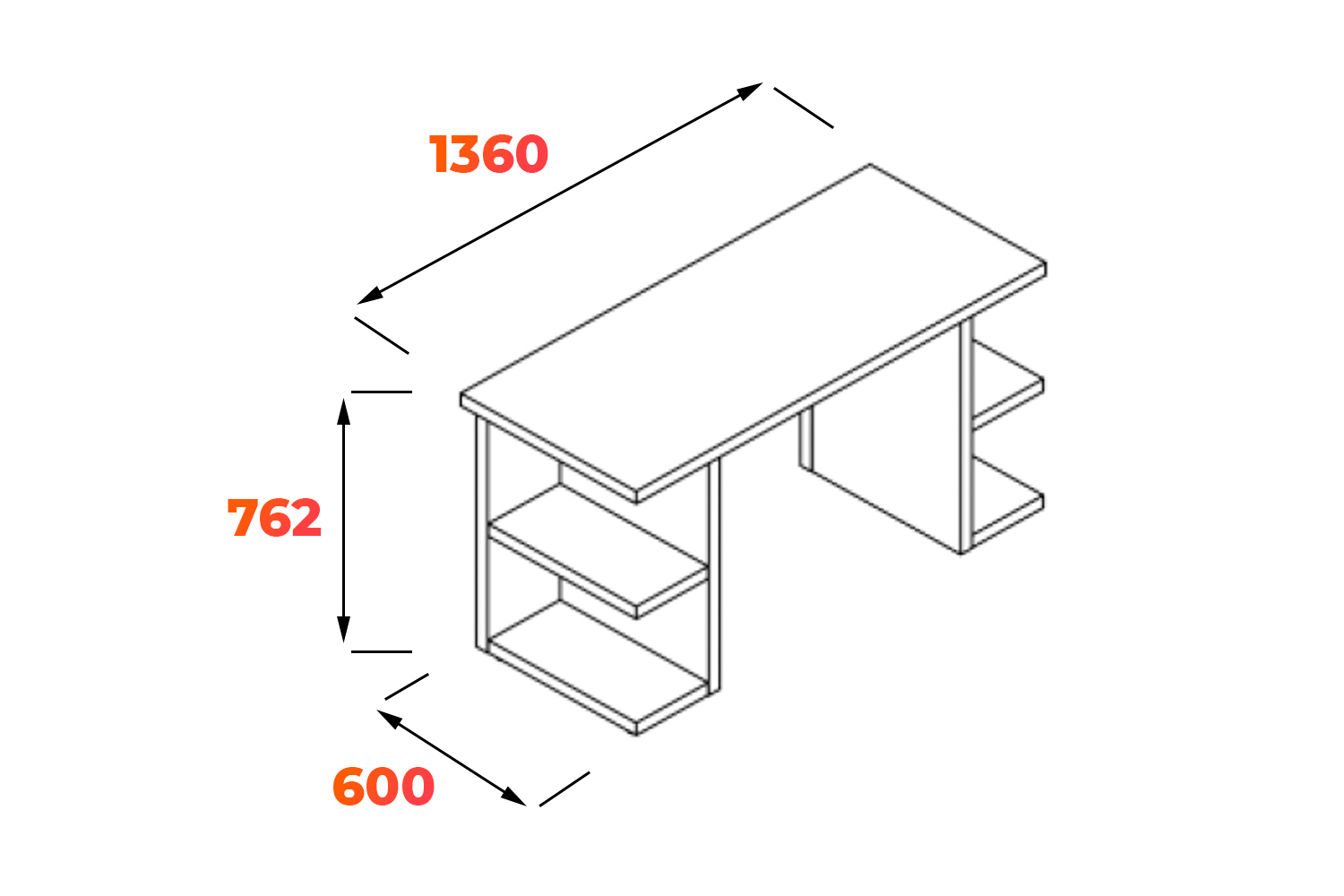 Схема письменного стола CD1460 с размерами