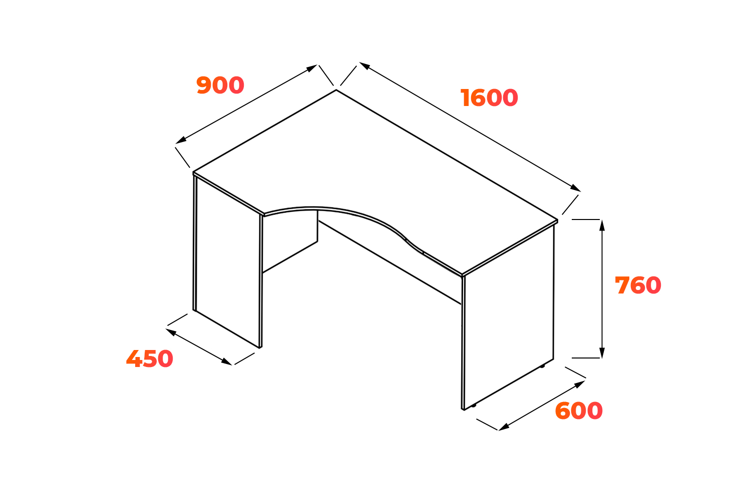 Схема офисного стола SE 1600L