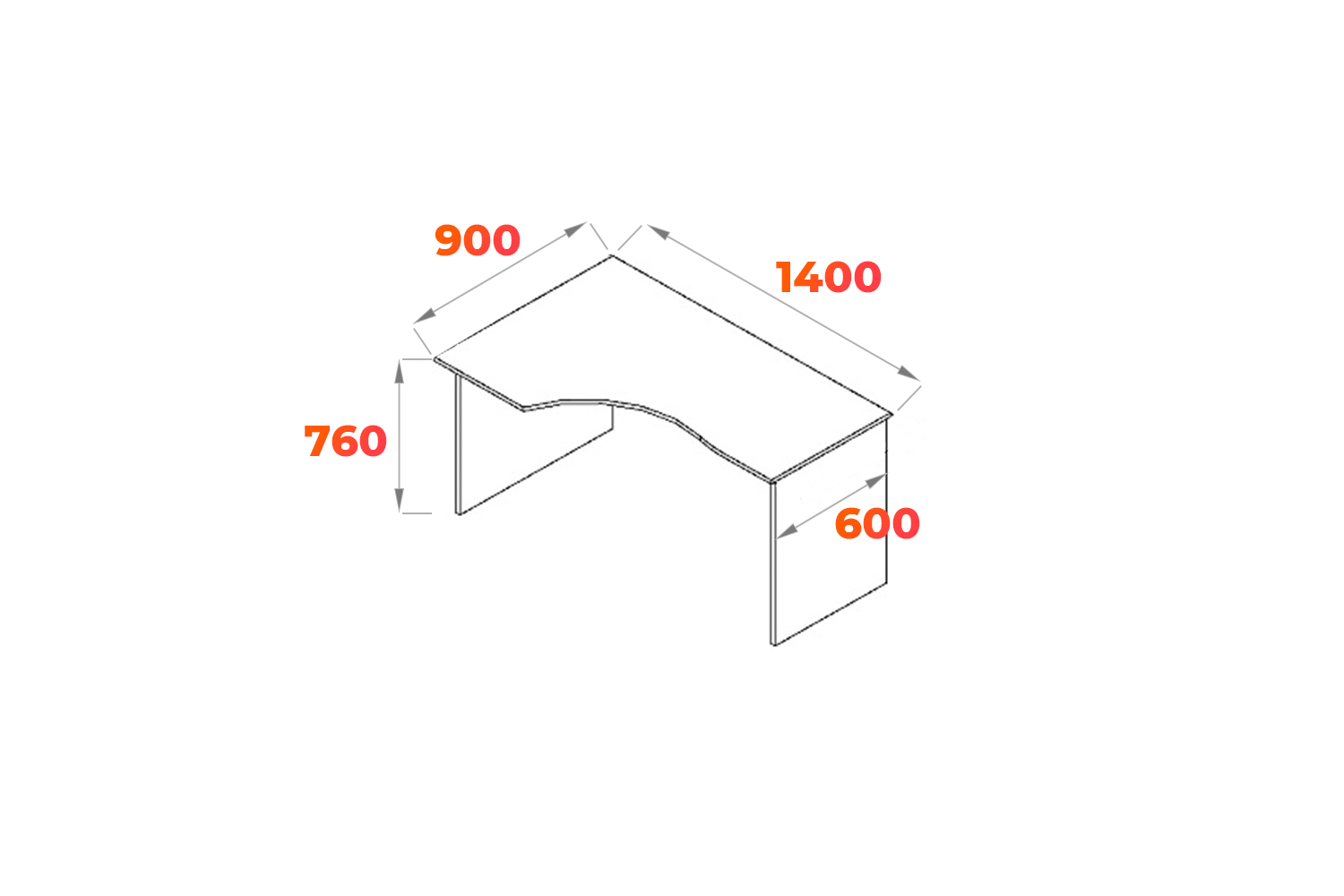 Схема стола SET 1400 - L с размерами