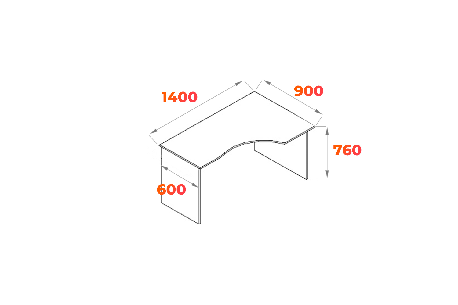 Схема стола SET 1400 - R с размерами