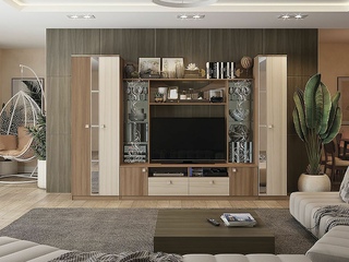 Фото Компоновка №1 Гармония (Шкаф 2-ств./ Мини-стенка/ Шкаф 1-ств.). Модульная стенка Гармония.