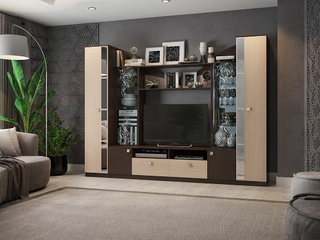 Фото Компоновка №2 Гармония (Шкаф 1-ств./ Мини-стенка/ Шкаф 1-ств.). Модульная стенка Гармония.