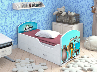 Фото Кровать с ящиками CLASSIC «Мадагаскар». Кровати с принтом.