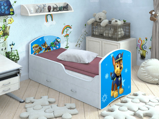 Фото Кровать с ящиками CLASSIC «Щенячий патруль-Чейз». Кровати с принтом.