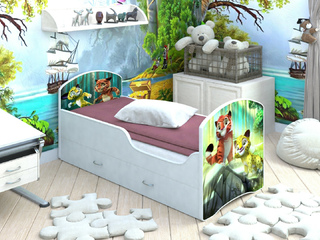 Фото Кровать с ящиками CLASSIC «Лео и Тиг». Кровати с принтом.