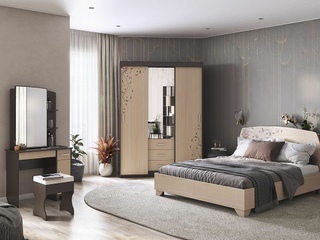 Фото Компоновка №1 Виктория-2 (Шкаф-купе 0,6/ Кровать 1,6/ Трюмо/ Пуф). Примеры комплектаций Виктория 2.