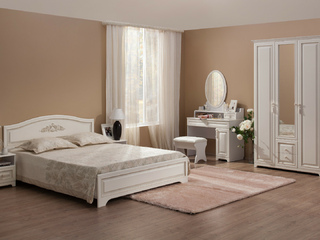 Фото Компоновка №2 Белла (Тумба пр.*/ Кровать 1,6*/ Тумба пр.*/ Трюмо*/ Шкаф 3-х ств.*). Примеры комплектаций Белла.