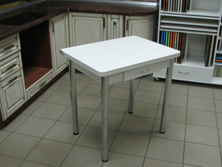 Фото Стол Ломберный (поворотно-раскладной) с ящиком (ЛДСП). Ноги хром. Кухонные столы и обеденные группы.