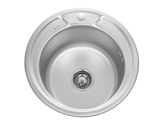 Фото Мойка нержавеющая врезка 0.8x180 D 490мм, выпуск 3 1/2 с сифоном. Врезные мойки из нержавейки.