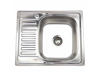 Фото Мойка нержавеющая врезка, 0.8x180, 58х48см, выпуск 3 1/2 с сифоном (левая, правая). Врезные мойки из нержавейки.