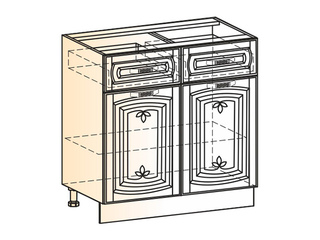 Фото Бергамо Шкаф рабочий L800 (2 дв. гл. 2 ящ.) (эмаль). Модули для кухни Бергамо.