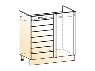 Фото Виктория Шкаф рабочий под мойку угл. L800 (1 дв. гл.). Модули для кухни Виктория.