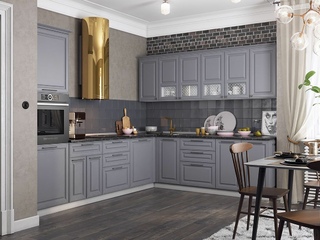 Фото Кухонный гарнитур №3 «Мишель» 3000х2420 с карнизом. Кухонные гарнитуры Мишель.