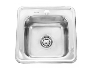 Фото Мойка нержавеющая врезка 0.6x160 380х380мм, выпуск 3 1/2 с сифоном. Врезные мойки из нержавейки.