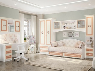 Фото Компоновка №2 Алиса (Компьютерный стол / 2-х ств шкаф / комб. шкаф / навесная секция / софа). Детские гарнитуры Алиса.