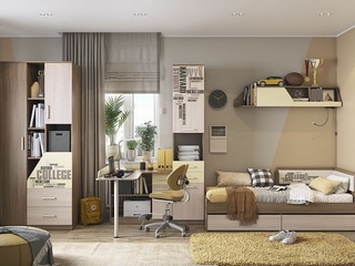 Фото Компоновка №3 (Шкаф/угловой стол/пенал/кровать/полка-1). Детские гарнитуры Колледж.
