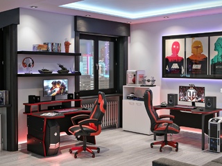 Фото Комплект мебели для игровой комнаты - стол STG 1390 стол SSTG 1385 два кресла Game 22 и Game 20. Мебель для компьютерных игр.