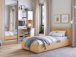 Фото Гарнитур детской мебели: кровать Альба, шкаф-купе Гранд-1 и стол Лайт-1 с надстройкой Лайт-2. Детские спальни.