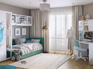 Фото Детский гарнитур Гламур с тахтой Альба. Детские гарнитуры Гламур.