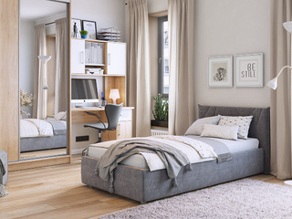 Фото Гарнитур детской мебели: кровать Бест, шкаф-купе Гранд-1 и стол Лайт-1 с надстройкой Лайт-2. Детские спальни.