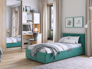 Фото Гарнитур детской мебели: кровать Квест, шкаф-купе Гранд-1 и стол Лайт-1 с надстройкой Лайт-2. Детские спальни.