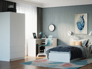 Фото Набор мебели Мори в детскую: шкаф МШ 900.1, стол МС-16, кровать КРМ 900.1. Наборы модульной мебели Мори.