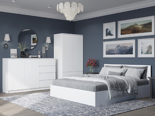 Фото Спальня Мори с кроватью КРМ1600.1, огромным комодом МК1600.1 и шкафом МШ 900.1. Наборы модульной мебели Мори.