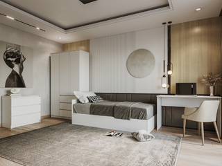 Фото Мебель Мори для гимназистки: комод МК800.1, шкаф 1200.1, кровать КРМ 900.1, стол МСП 1200.1. Наборы модульной мебели Мори.